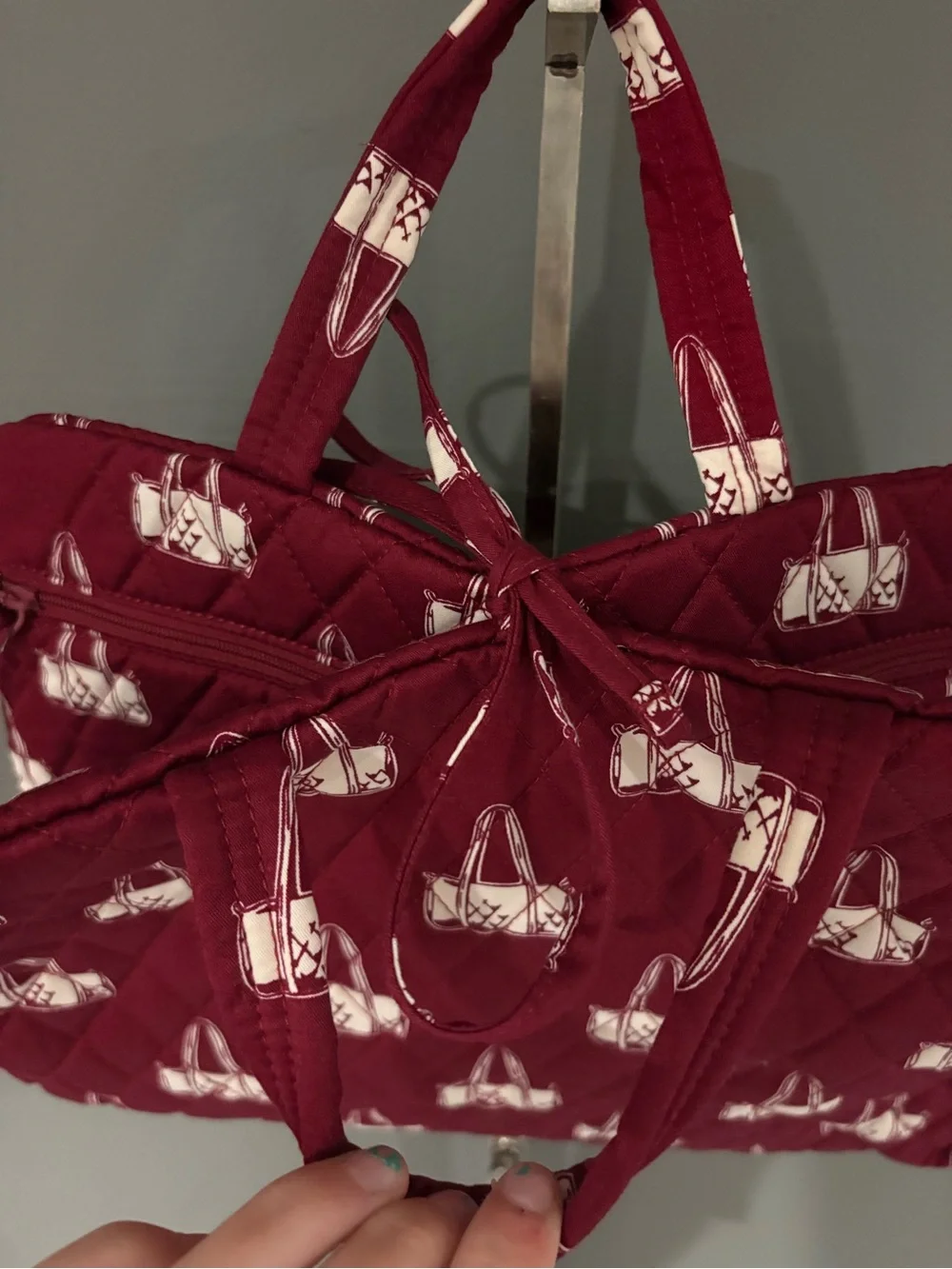 Vera Bradley Maroon Quilted Laptop Bag with White Purse Print